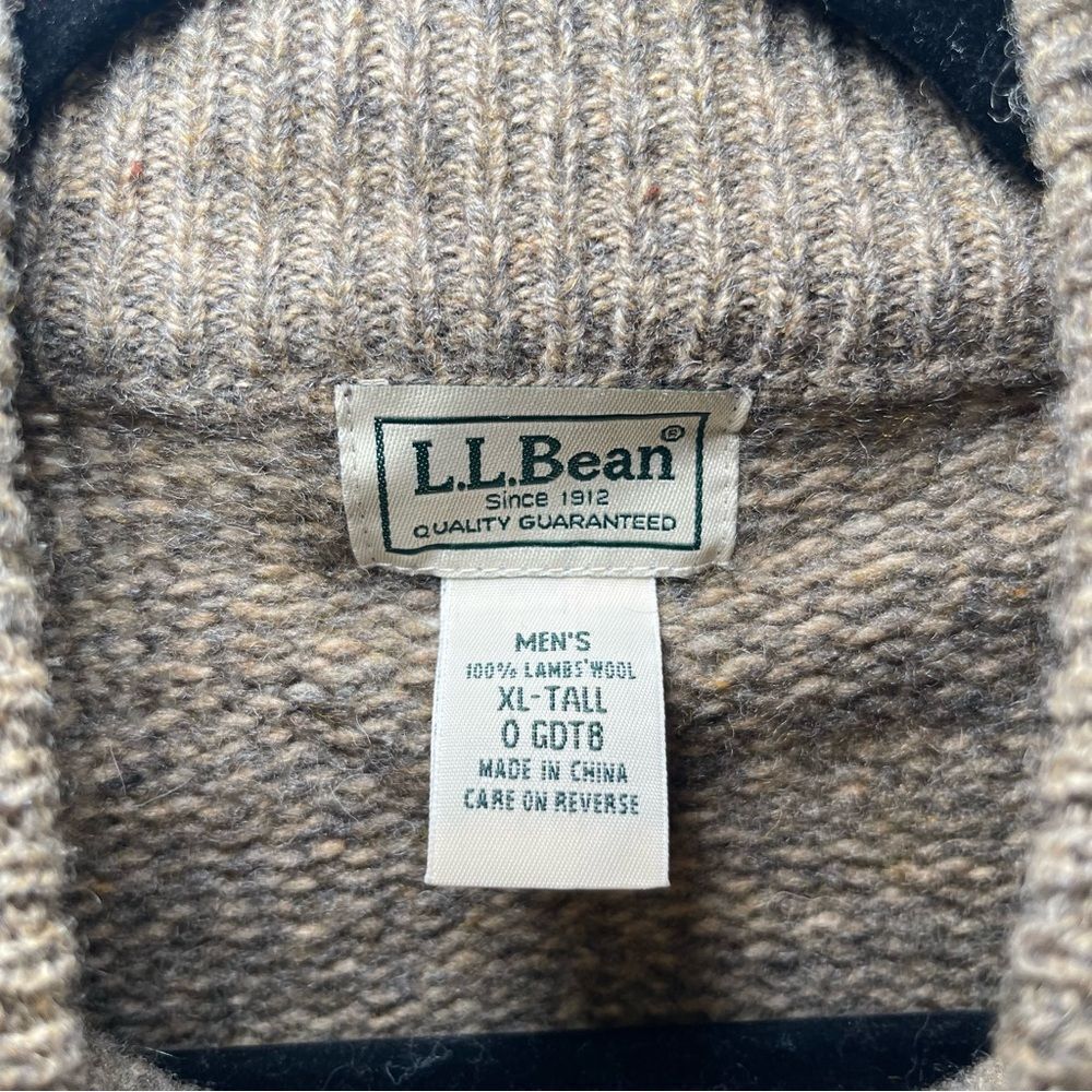 L.L. Bean Men's Tan Zip-Up Ultimate 100% Lambs Wool Sweater - Picture 4 of 7